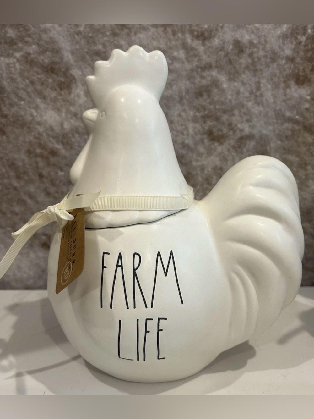 Rae Dunn FARM LIFE Rooster Figure Canister Jar Rustic Kitchen Decor 10”